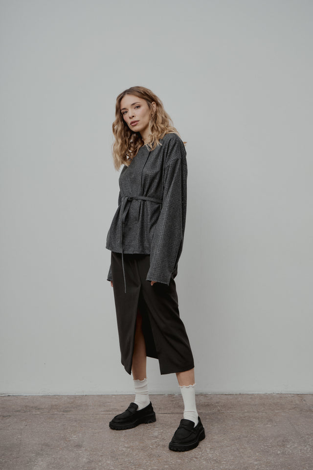 Grey Perforated Wool Jacket