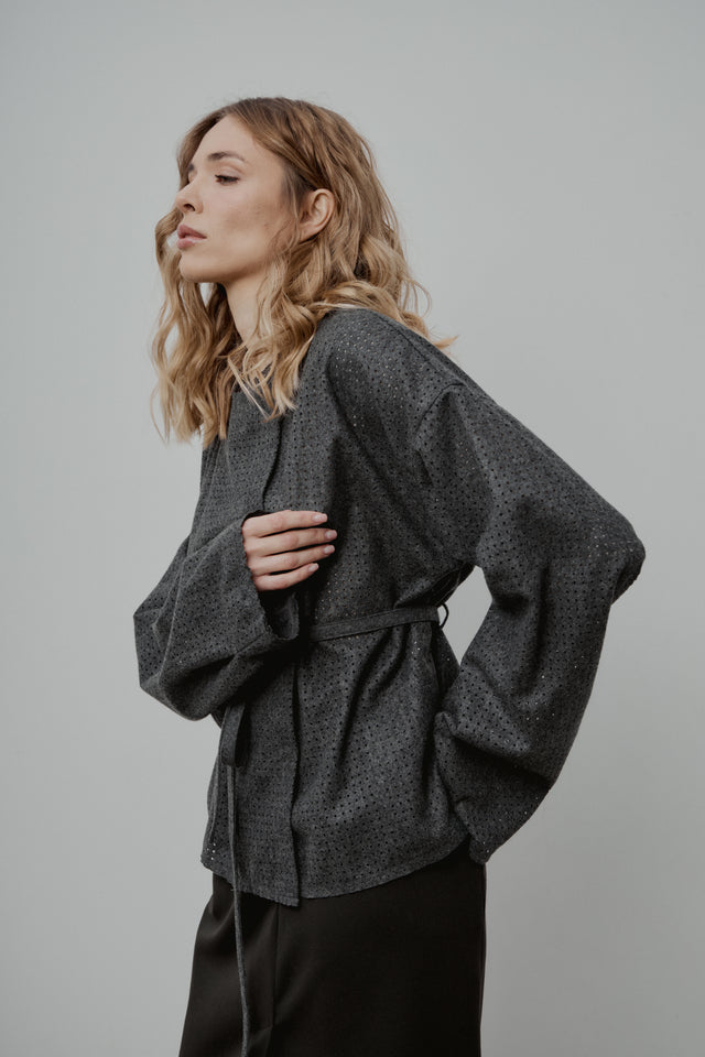 Grau perforierte Wolljacke