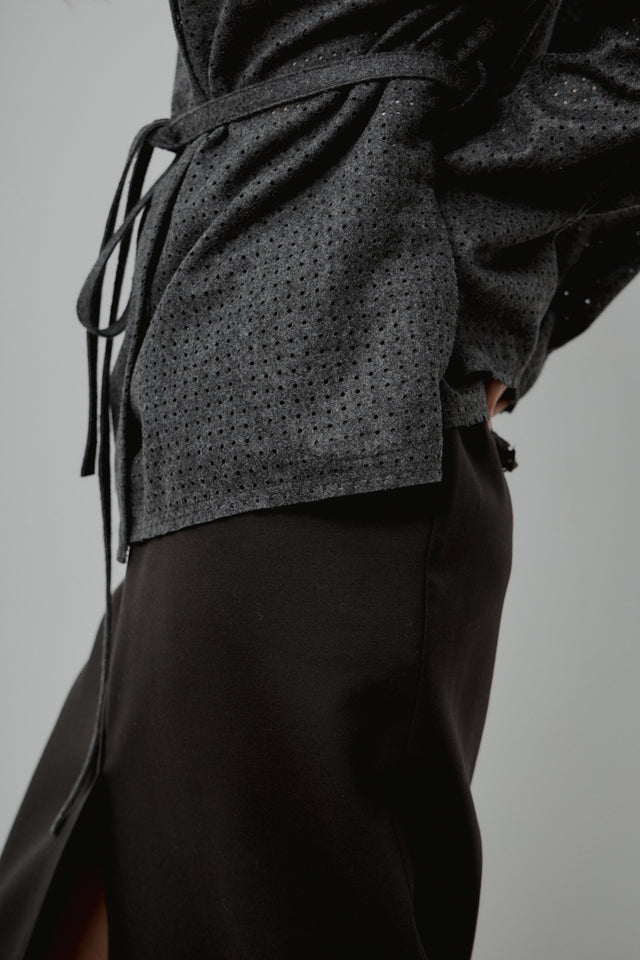 Grau perforierte Wolljacke