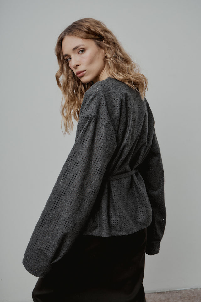Grau perforierte Wolljacke