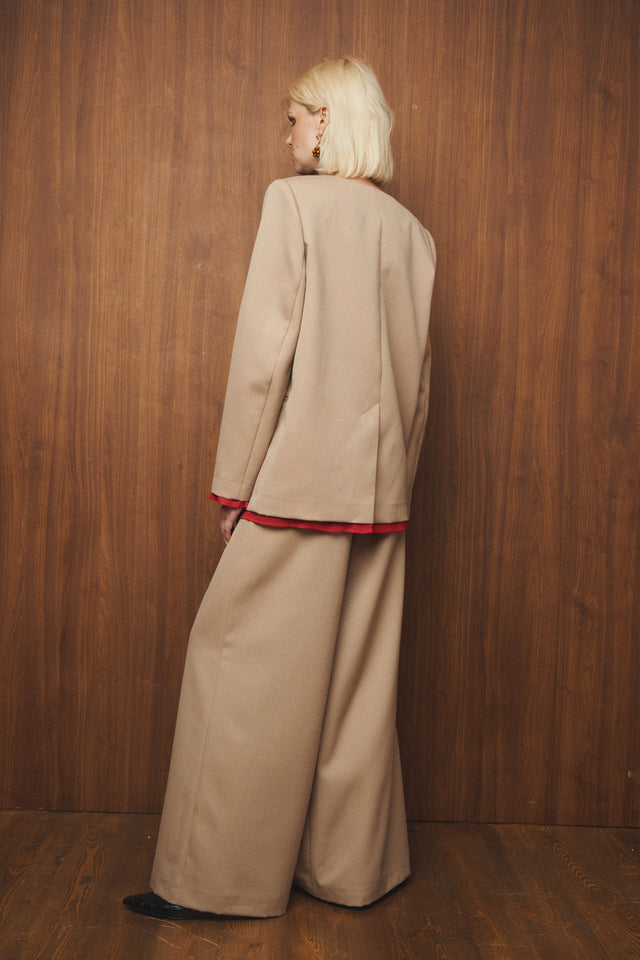 Oversized Collarless Wool Blazer