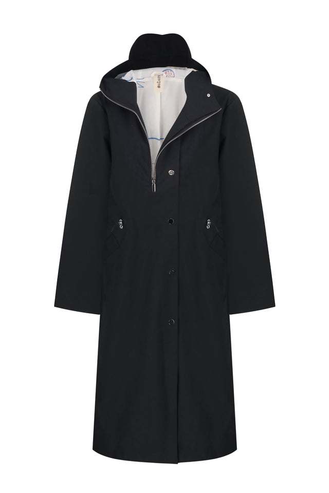 Black coat with a hood on a white background