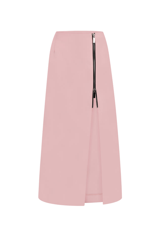 Pink skirt with a zipper on a white background