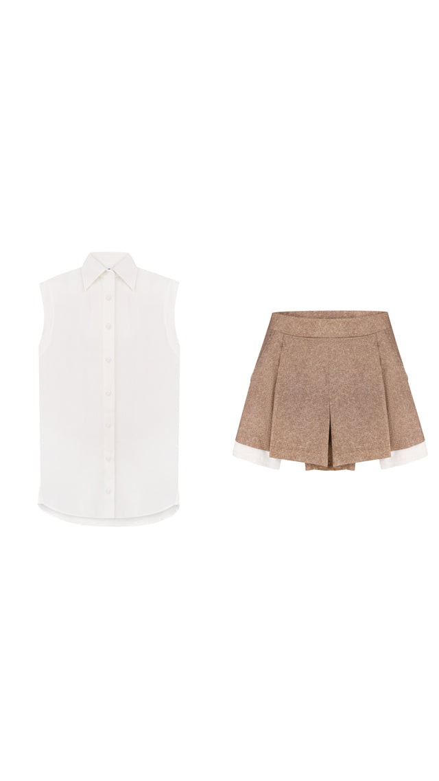 Sleeveless Cotton Shirt + Cotton Mini Shorts