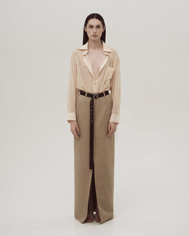 Viscose oversized biege shirt with pocket.