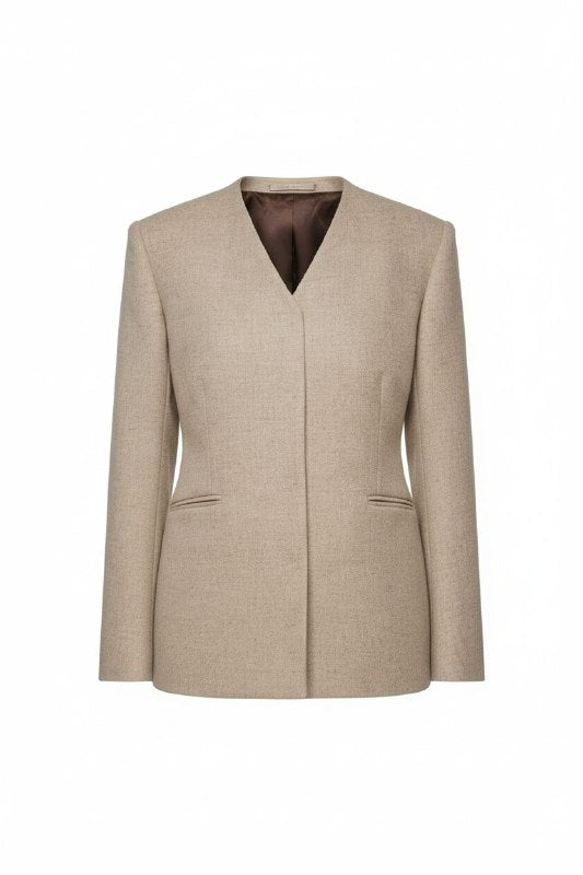 Приталений вовняний піджак без коміра