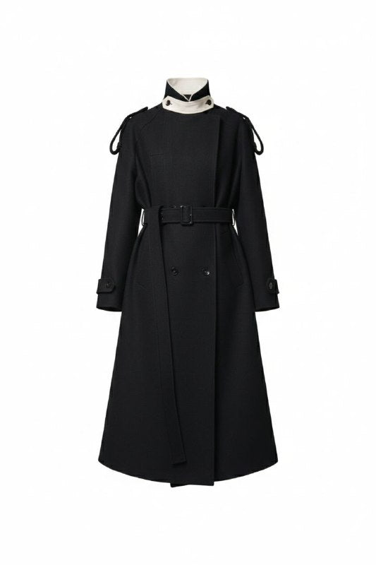 Чорне Максі пальто з вовни