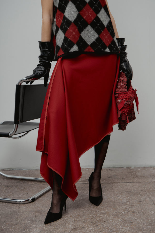 Red Wool Asymmetrical Skirt