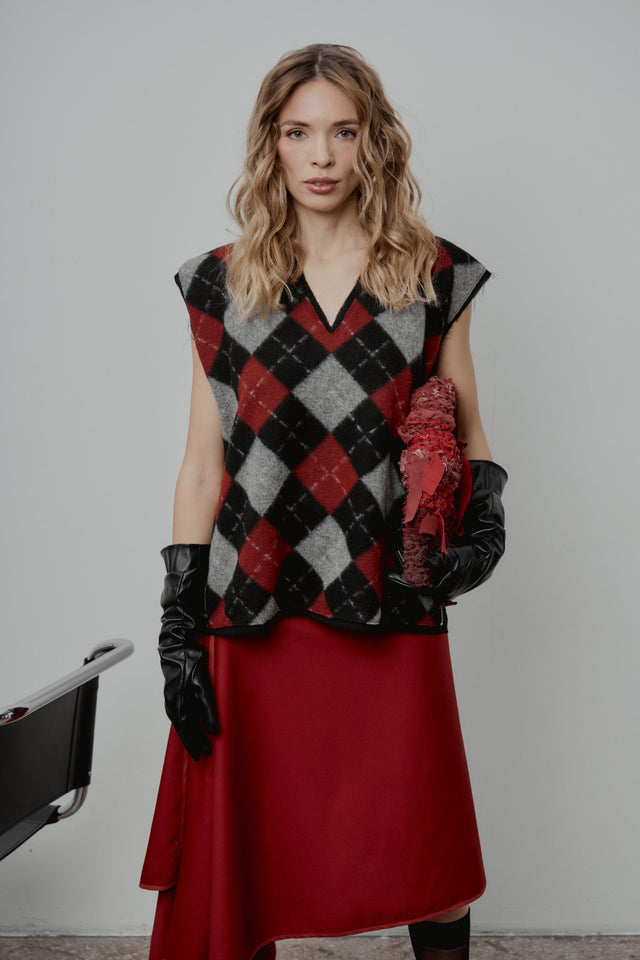 Red Wool Asymmetrical Skirt