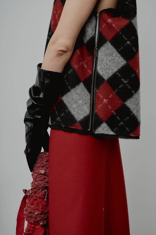 Red Wool Asymmetrical Skirt