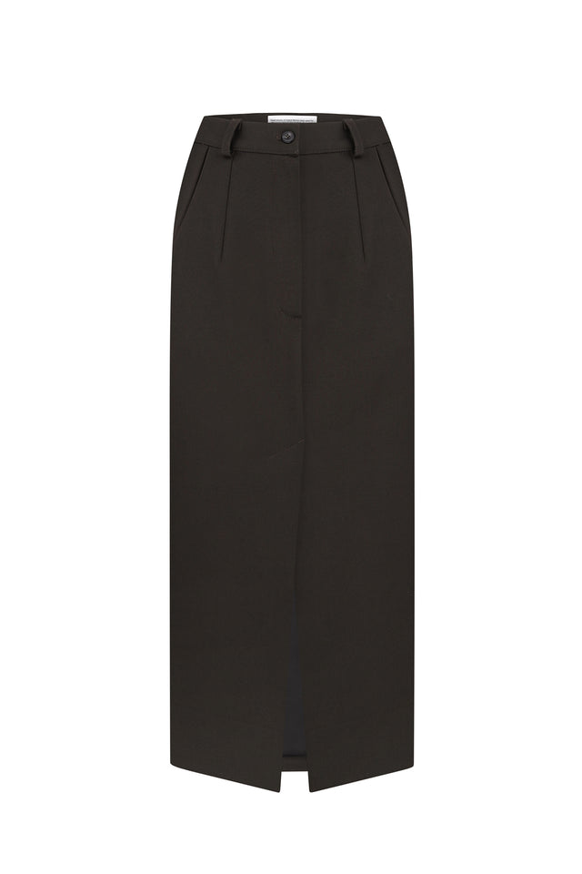 Black Tailored Wool Midi Skirt