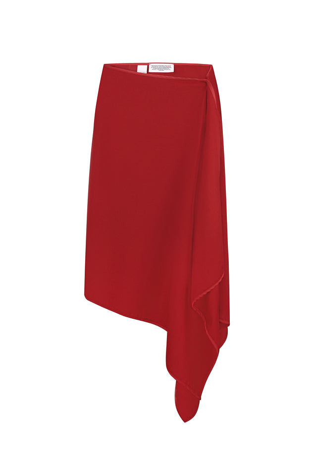 Red Wool Asymmetrical Skirt