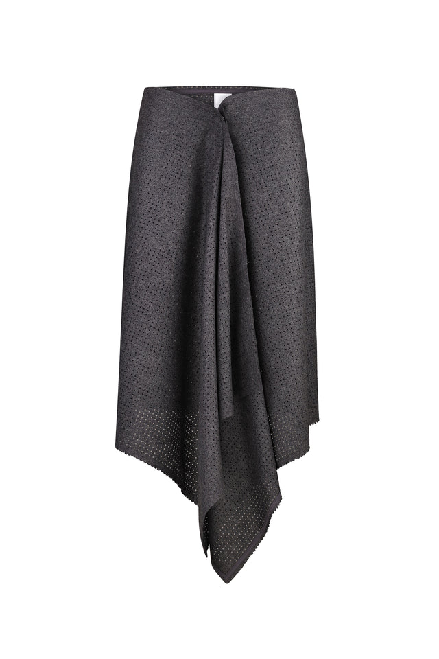 Grey Perforated Wool Asymmetrical Skirt