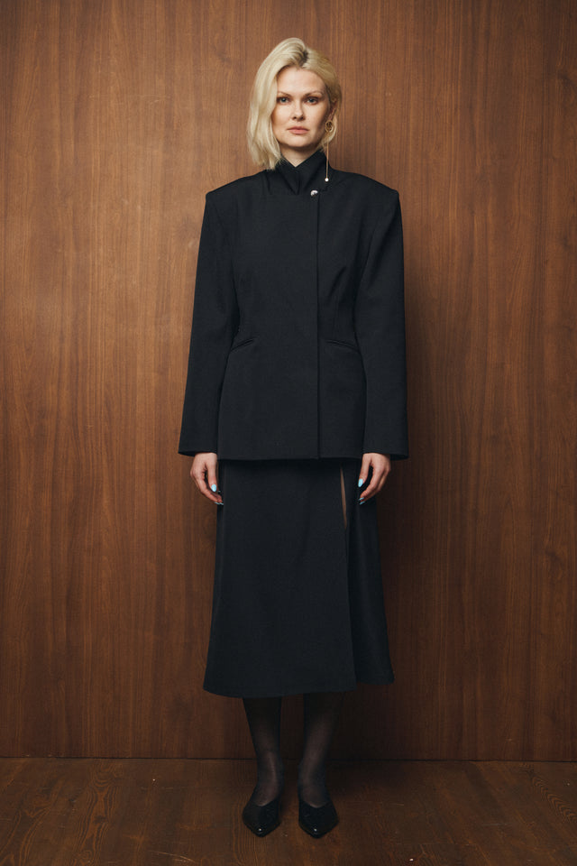 Corset-Detail Fitted Wool Blazer