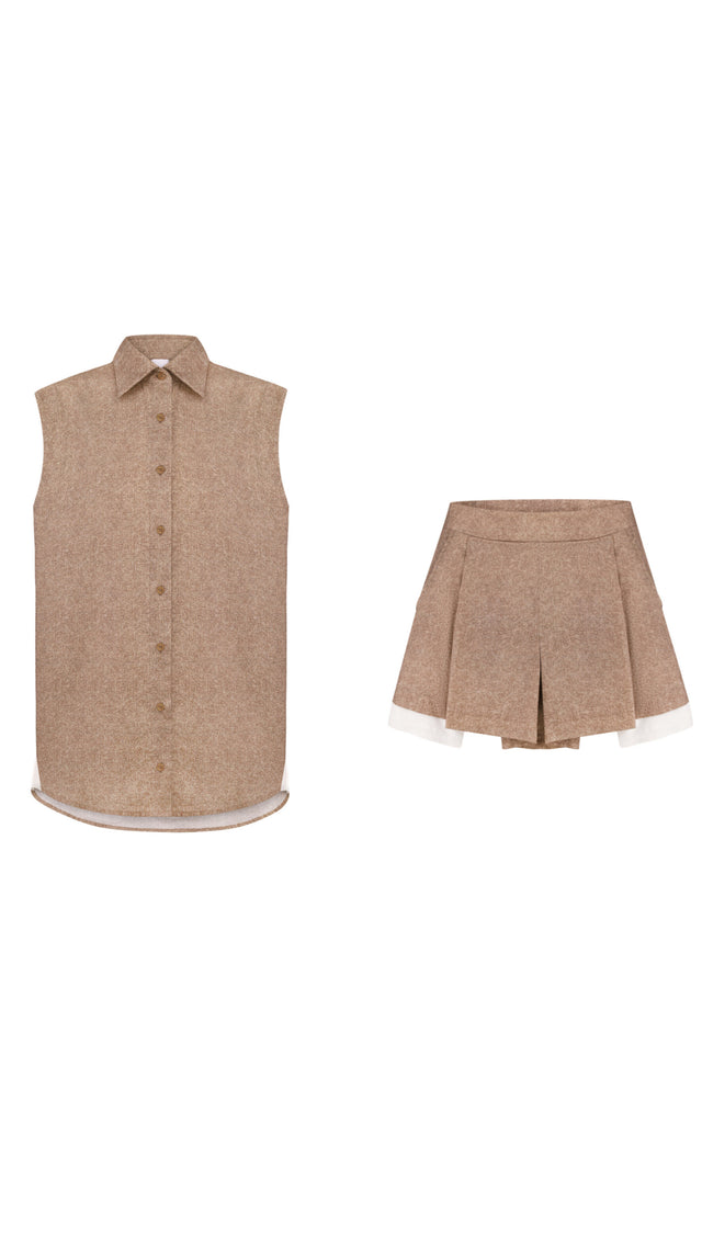 Sleeveless Cotton Shirt + Cotton Mini Shorts