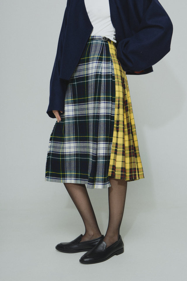 The upcycled kilt is a mix of  authentic Scottish kilts .